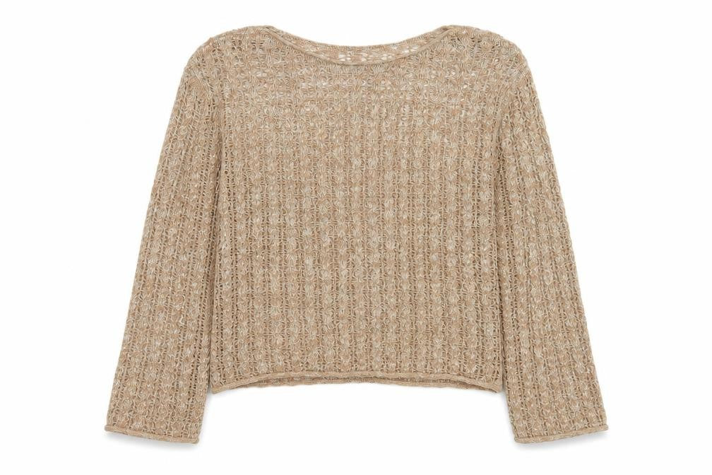 Front view of Tu Women Beige Open-Knit Cotton Blend jumper, size 12
