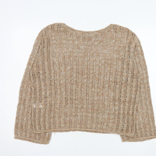 Tu Women Beige Open-Knit Cotton Blend Pullover Jumper Size 12