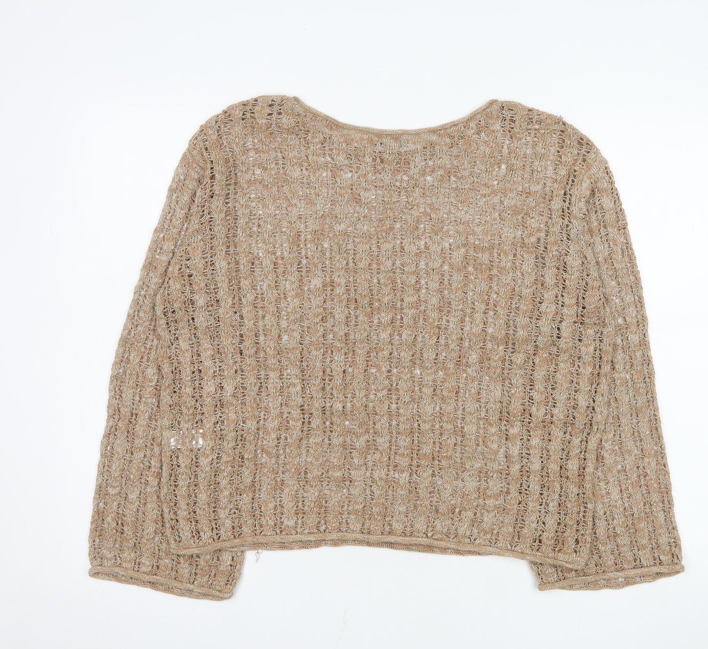 Tu Women Beige Open-Knit Cotton Blend Pullover Jumper Size 12