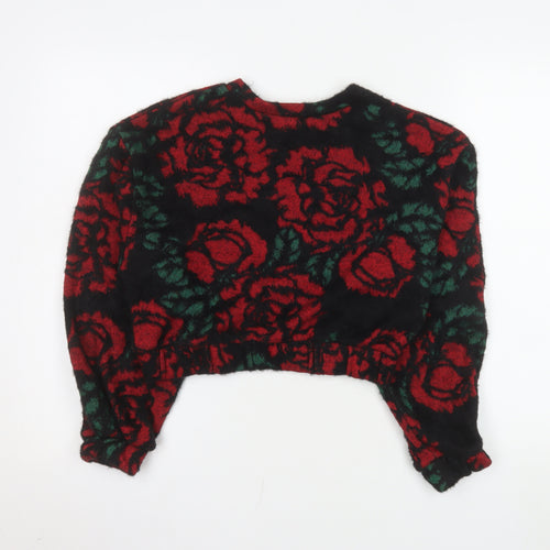 Bershka Women Black Red Floral Pullover Sweater Size M Wool Blend