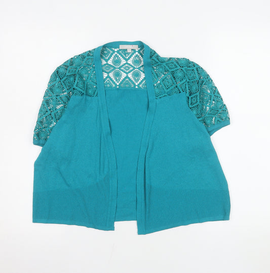 Marks and Spencer Per Una Women's Blue Crochet Short Sleeve Cardigan Size 16