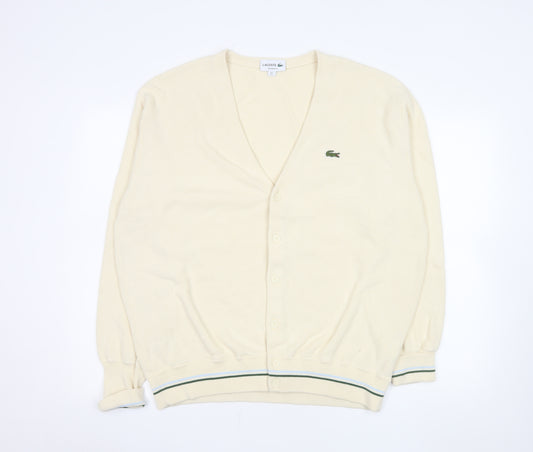 Lacoste Men Beige Cotton V-Neck Relaxed Fit Cardigan L