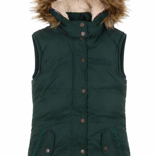 Fat Face Women's Green Faux Fur Hooded Puffer Gilet Size 10
