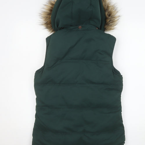 Fat Face Women's Green Faux Fur Hooded Puffer Gilet Size 10