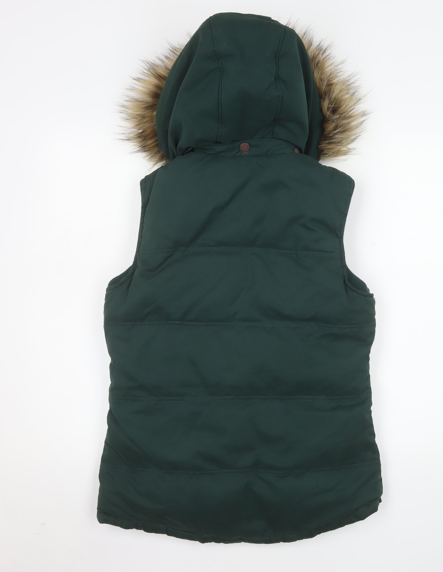 Fat Face Women's Green Faux Fur Hooded Puffer Gilet Size 10