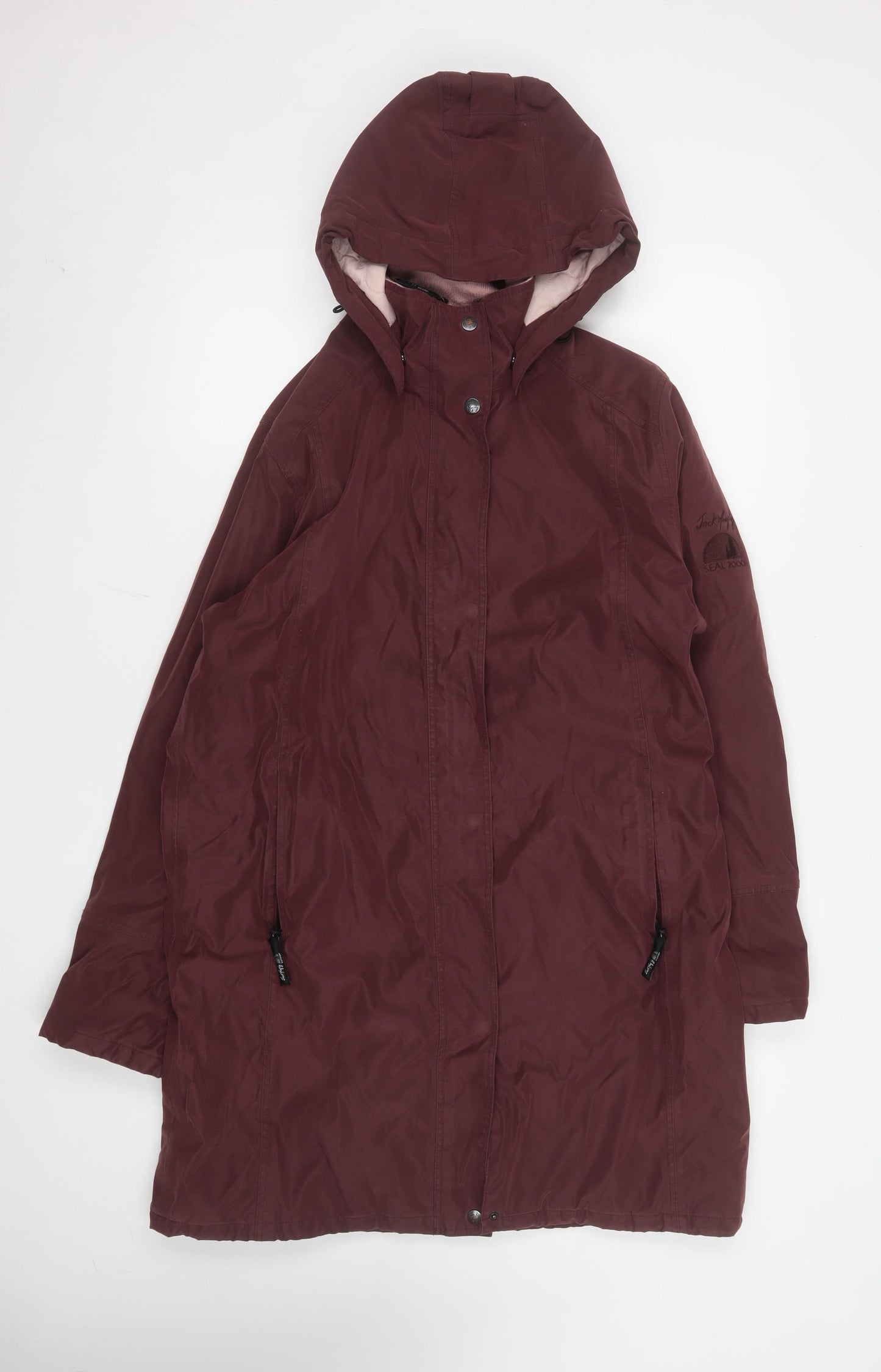 Jack Murphy Womens Brown Waterproof Long Hooded Rain Coat Size 10