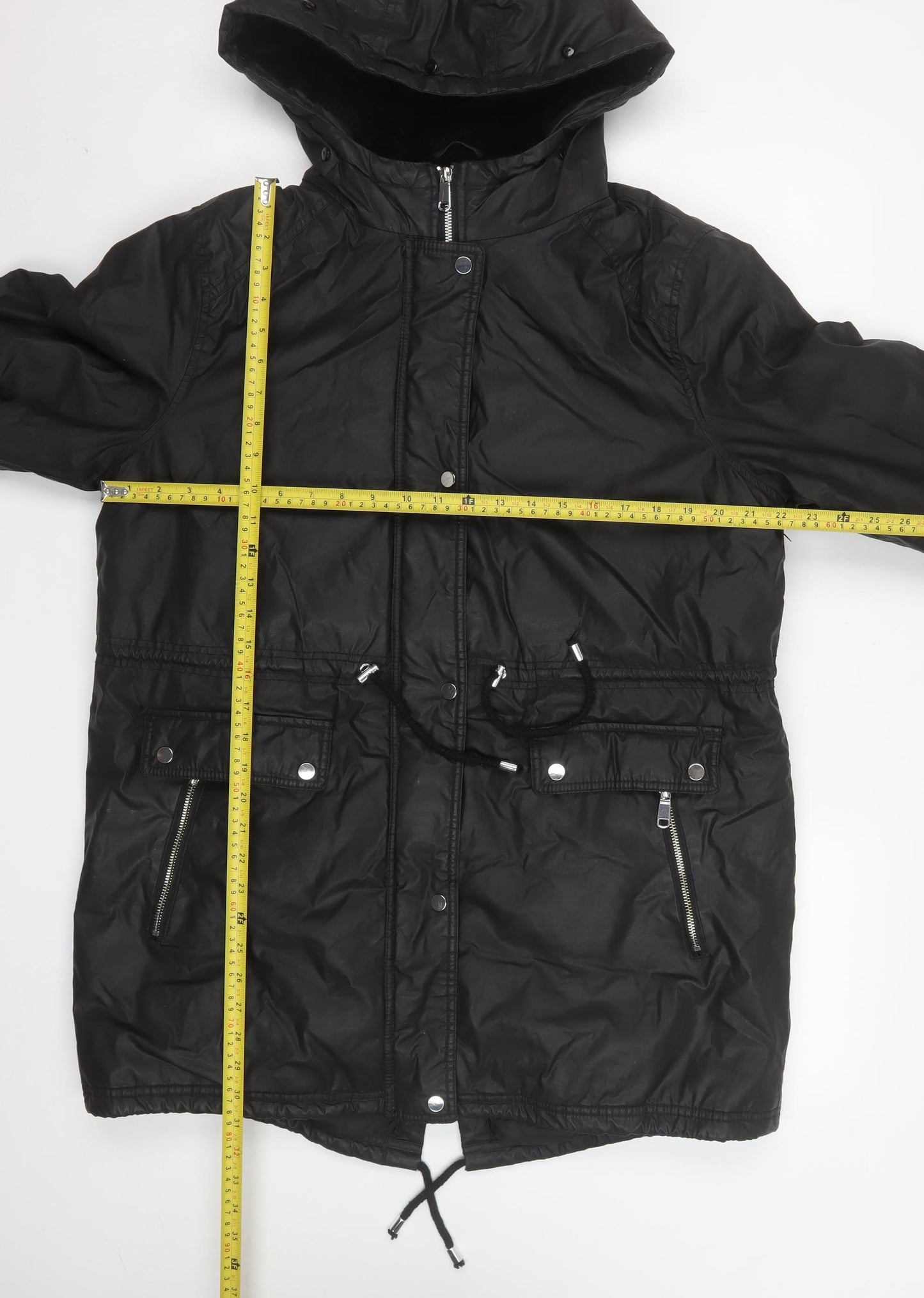 F&F Women’s Black Hooded Long Parka Coat Size 18