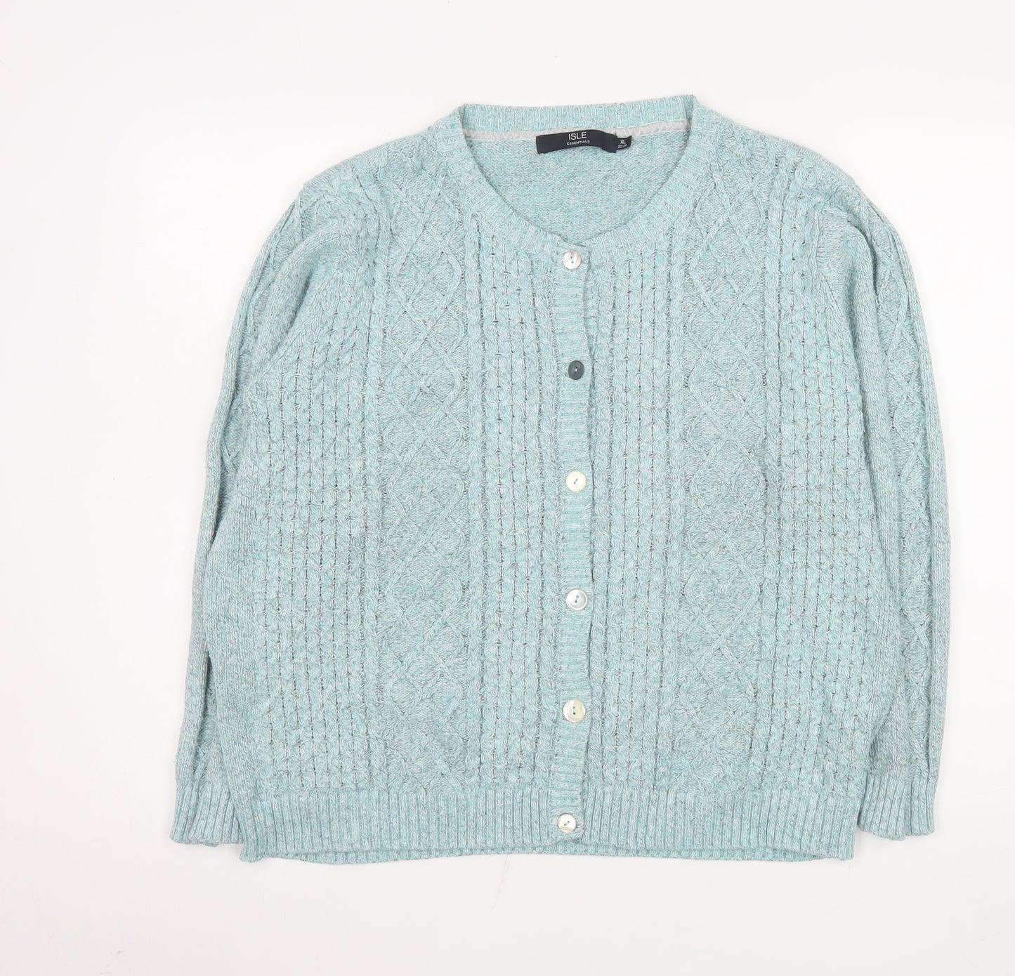 Isle Essentials Women's Green Cable Knit Button Cardigan Size 22