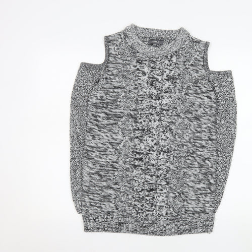 Studio Womens Grey Cable Knit Cold Shoulder Jumper Size 12