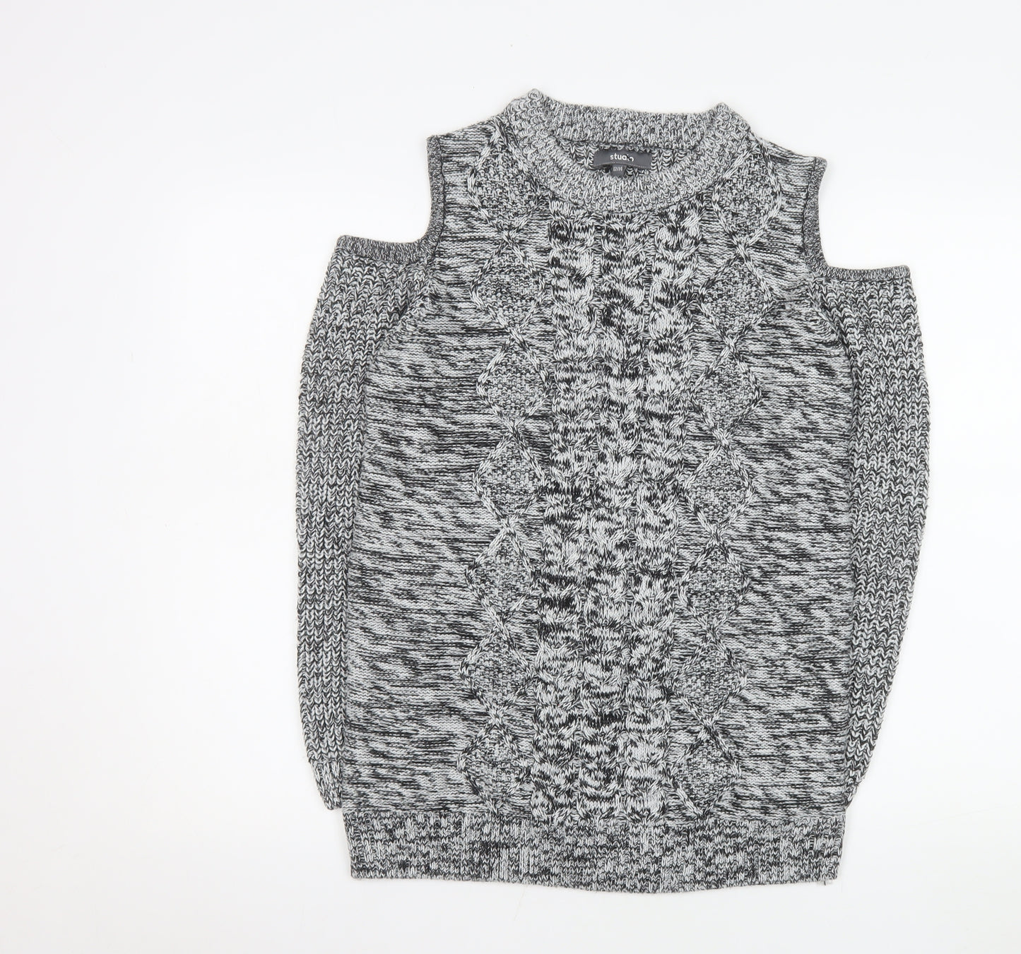 Studio Womens Grey Cable Knit Cold Shoulder Jumper Size 12