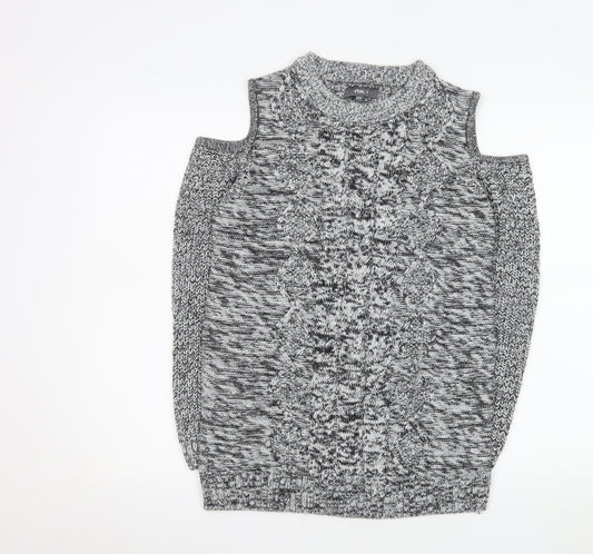 Studio Womens Grey Cable Knit Cold Shoulder Jumper Size 12