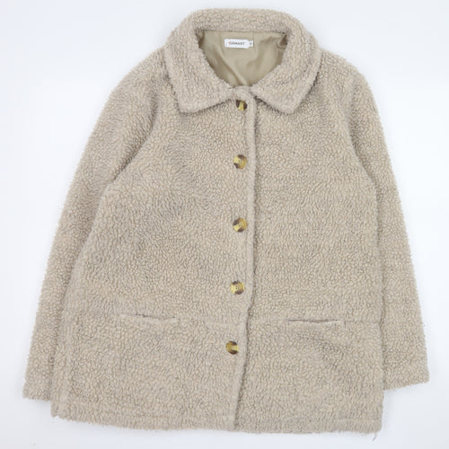 Damart Women Beige Teddy Coat Size 14 Mid-Length Button Front