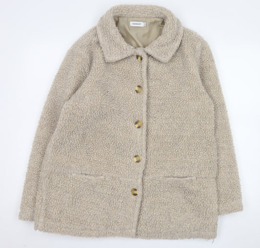 Damart Women Beige Teddy Coat Size 14 Mid-Length Button Front
