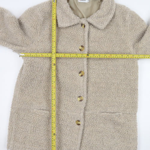 Damart Women Beige Teddy Coat Size 14 Mid-Length Button Front