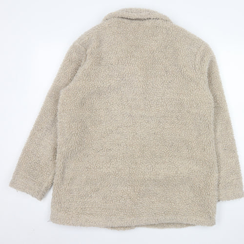 Damart Women Beige Teddy Coat Size 14 Mid-Length Button Front