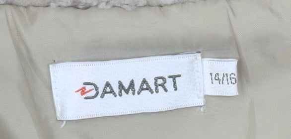 Damart Women Beige Teddy Coat Size 14 Mid-Length Button Front