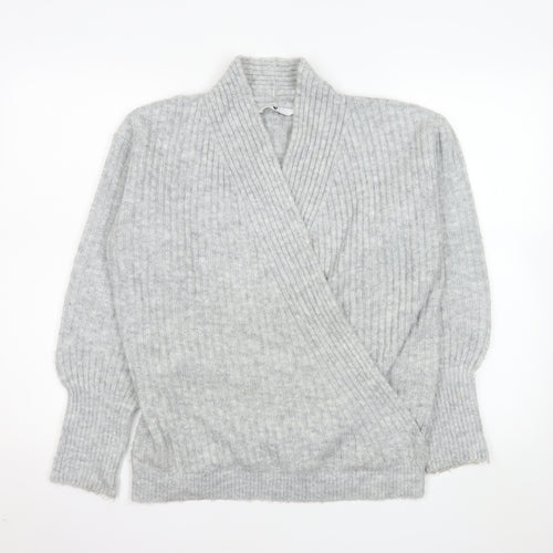 V By Very Women Grey Wrap Ribbed Knit Jumper Size 10
