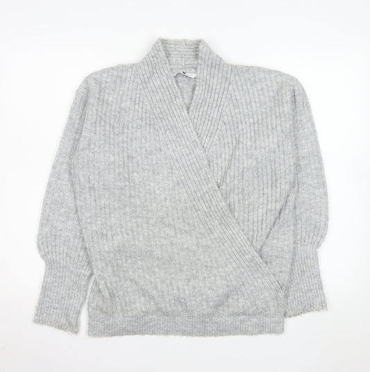 V By Very Women Grey Wrap Ribbed Knit Jumper Size 10