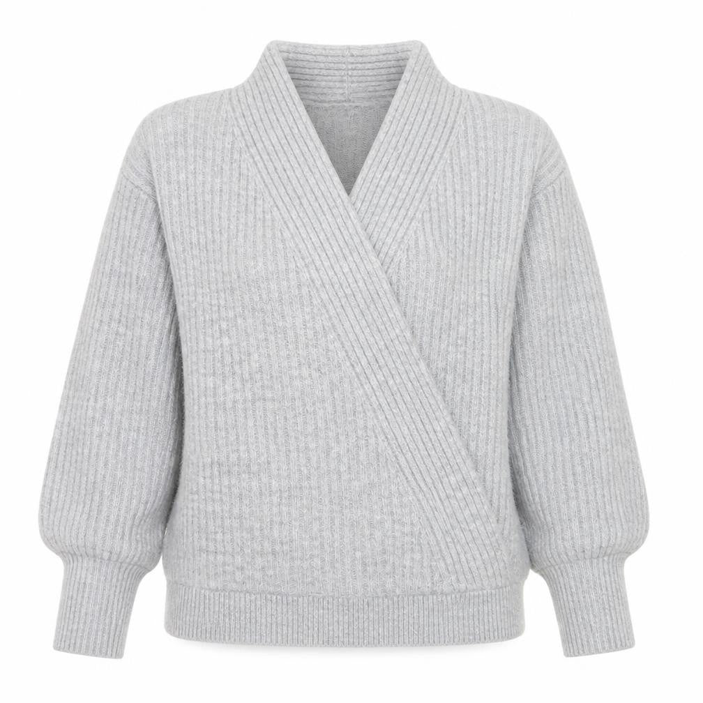 Front view of V By Very Women Grey Wrap Ribbed Knit Jumper, size 10