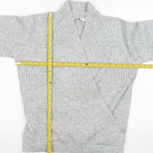 V By Very Women Grey Wrap Ribbed Knit Jumper Size 10