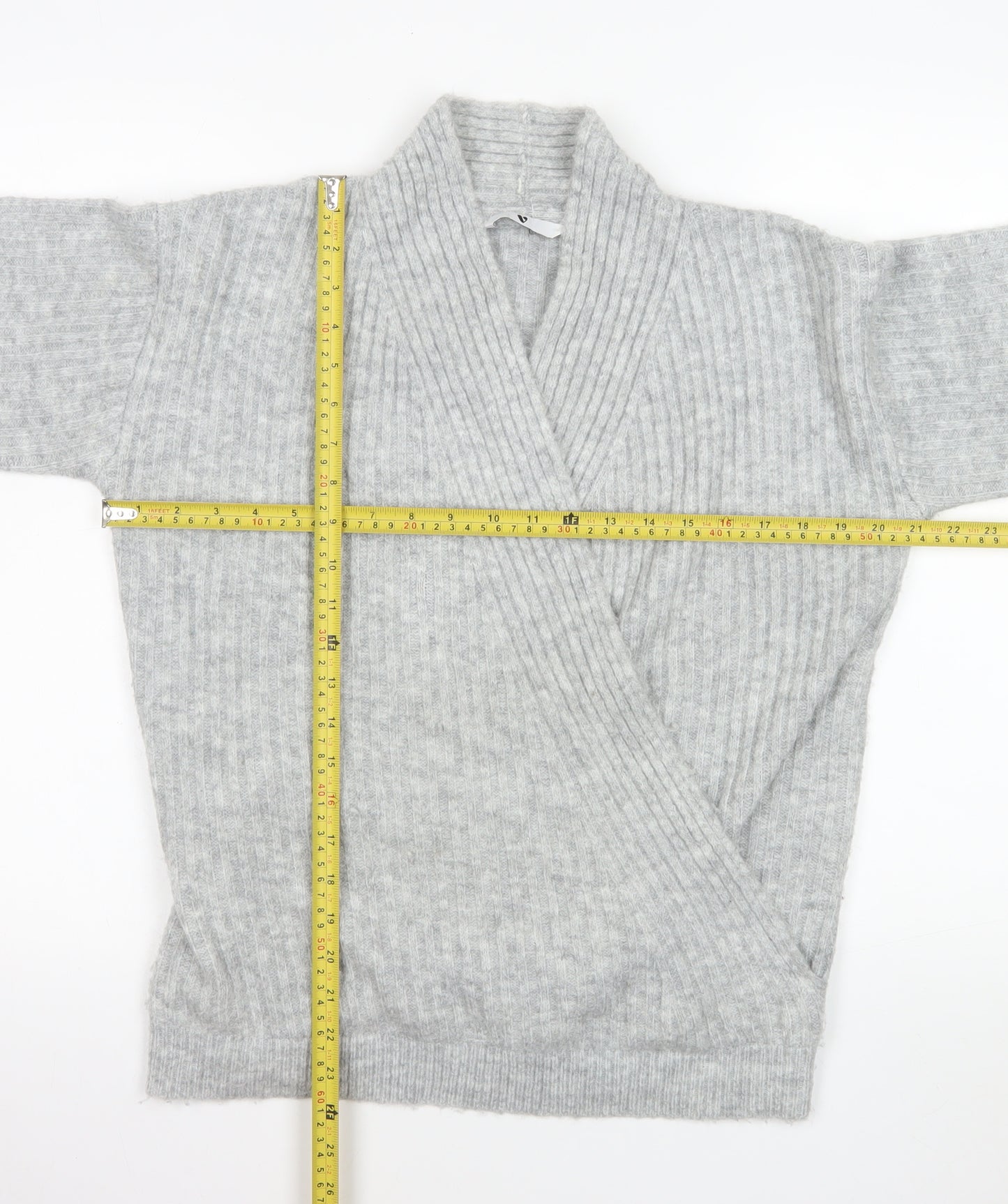 V By Very Women Grey Wrap Ribbed Knit Jumper Size 10