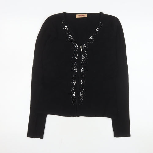 Zephirus Womens Black Beaded Full Zip Knit Jacket L Regular