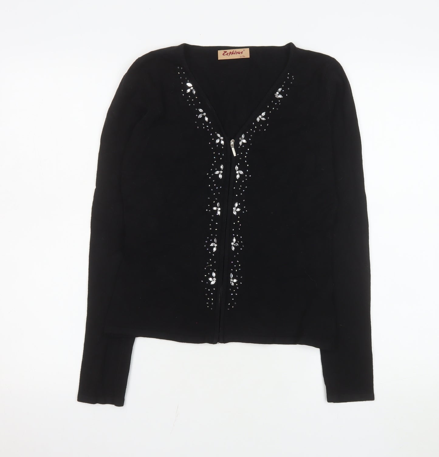 Zephirus Womens Black Beaded Full Zip Knit Jacket L Regular