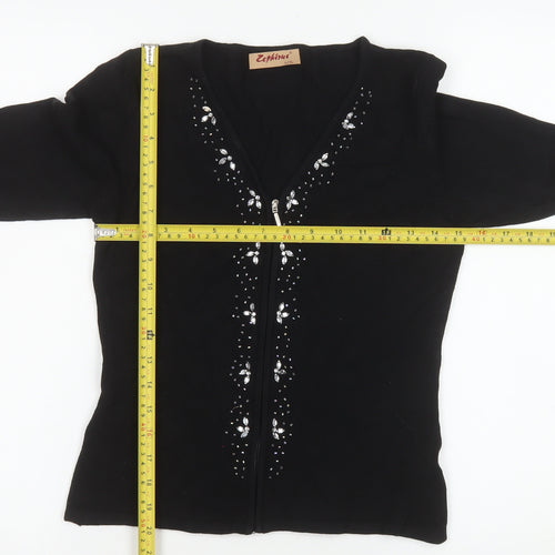 Zephirus Womens Black Beaded Full Zip Knit Jacket L Regular
