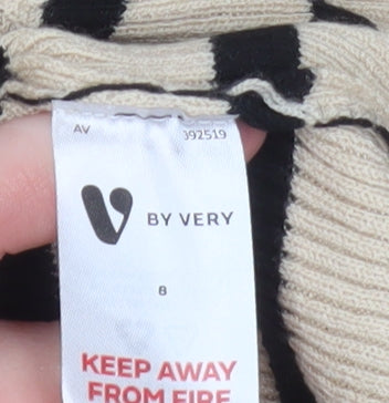 V by Very Womens Beige Black Striped V-Neck Knit Top Size 8