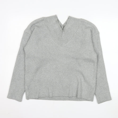 Next Womens Grey Viscose Blend Knit V-Neck Jumper Size M