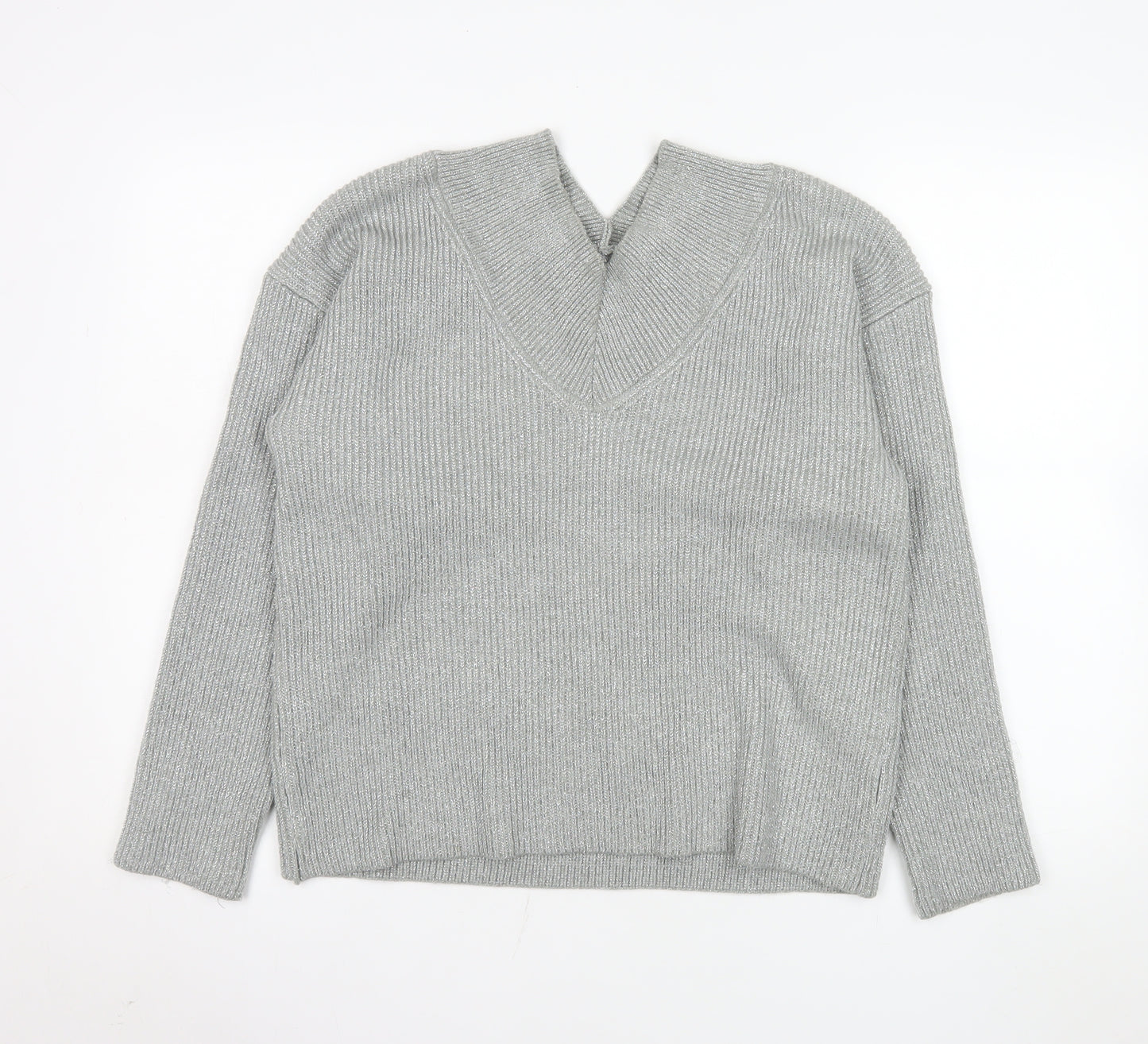 Next Womens Grey Viscose Blend Knit V-Neck Jumper Size M