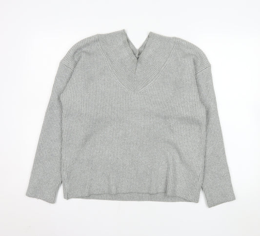 Next Womens Grey Viscose Blend Knit V-Neck Jumper Size M