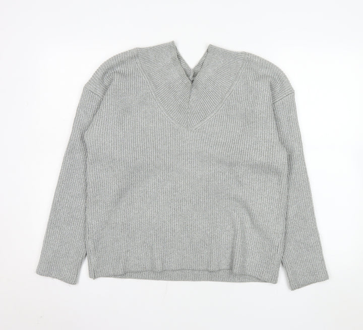 Next Womens Grey Viscose Blend Knit V-Neck Jumper Size M