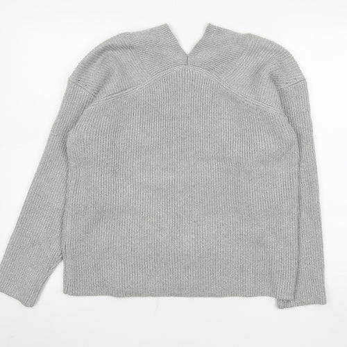 Next Womens Grey Viscose Blend Knit V-Neck Jumper Size M