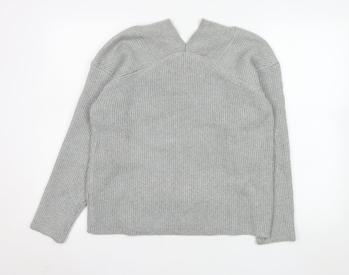 Next Womens Grey Viscose Blend Knit V-Neck Jumper Size M