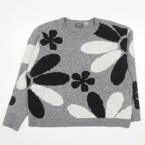 Ninety Clothing Co Women Grey Floral Knit Pullover Jumper XL