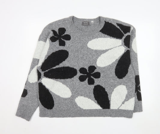 Ninety Clothing Co Women Grey Floral Knit Pullover Jumper XL