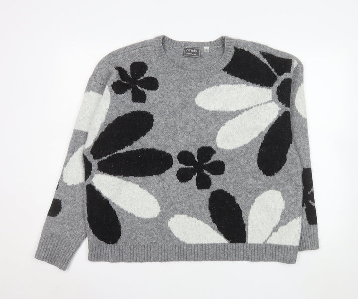 Ninety Clothing Co Women Grey Floral Knit Pullover Jumper XL