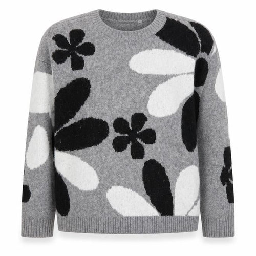 Ninety Clothing Co Women Grey Floral Knit Pullover Jumper XL