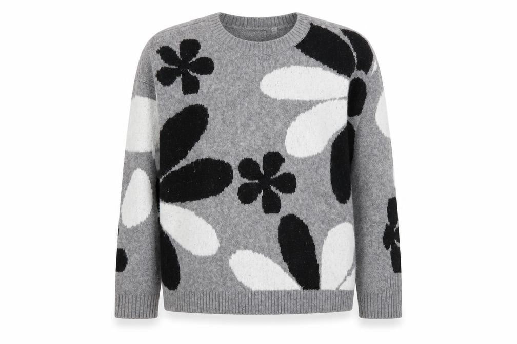 Ninety Clothing Co Women Grey Floral Knit Pullover Jumper XL