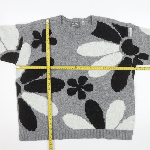 Ninety Clothing Co Women Grey Floral Knit Pullover Jumper XL