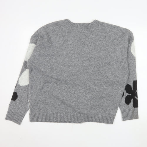 Ninety Clothing Co Women Grey Floral Knit Pullover Jumper XL