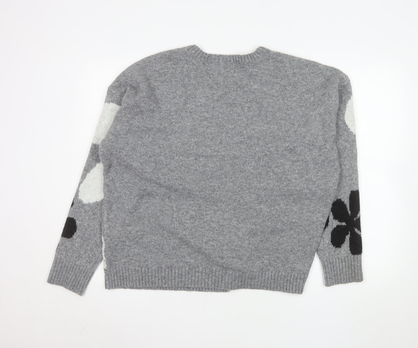 Ninety Clothing Co Women Grey Floral Knit Pullover Jumper XL
