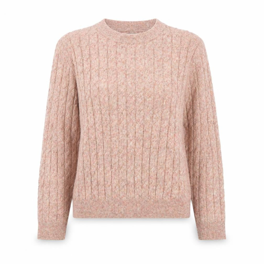 Front view of Next women’s pink cable-knit crew neck jumper medium