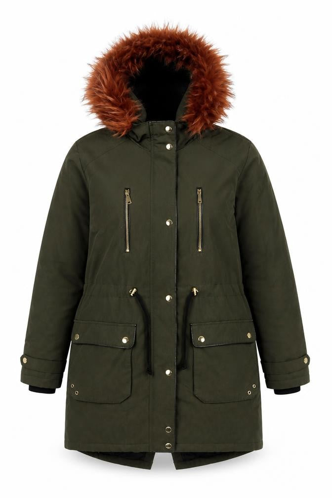 Falmer Heritage Women's Green Parka Coat Size 12 Faux Fur Hooded