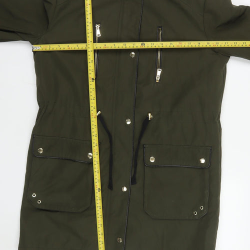 Falmer Heritage Women's Green Parka Coat Size 12 Faux Fur Hooded