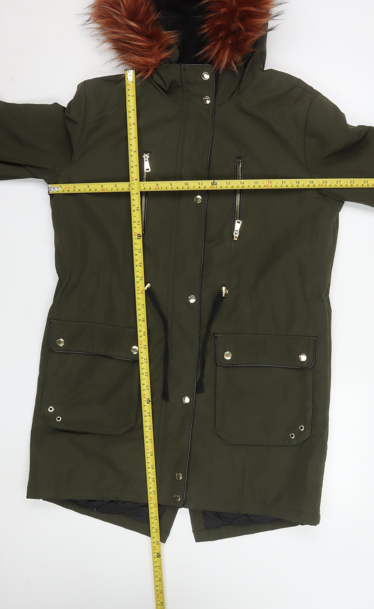 Falmer Heritage Women's Green Parka Coat Size 12 Faux Fur Hooded