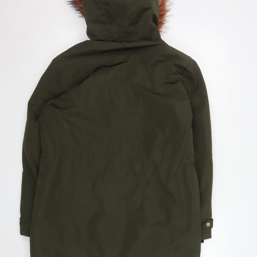 Falmer Heritage Women's Green Parka Coat Size 12 Faux Fur Hooded