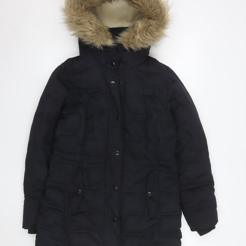 Weird Fish Women’s Black Fur Trim Hooded Parka Coat Size 8