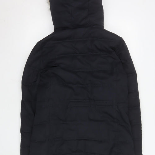 Weird Fish Women’s Black Fur Trim Hooded Parka Coat Size 8